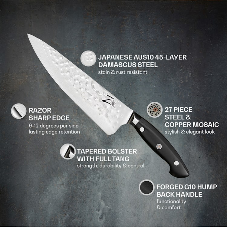 Executive-Plus Serie - Coltello da cuoco Celebrity da 8", 61 HRC, acciaio damascato 8" Coltello da cuoco di celebrità