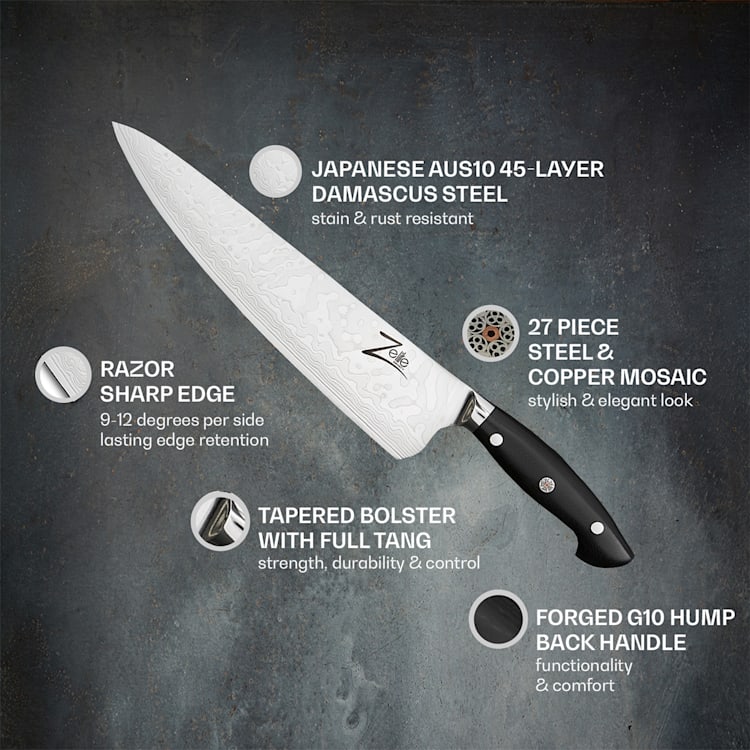Cuchillo de chef de 10" serie Executive-Plus de acero de Damasco de 61 HRC 10" Cuchillo de cocinero