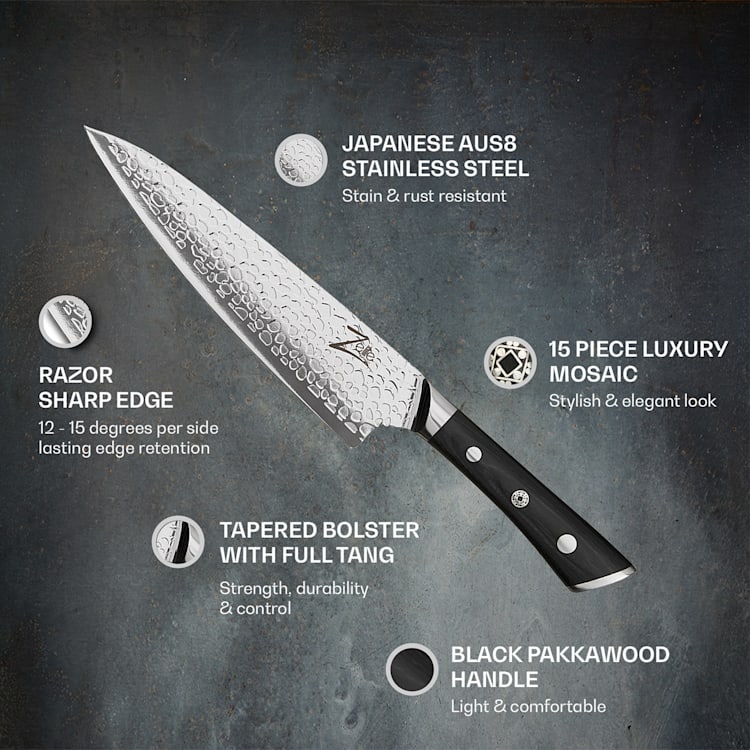 Razor-Edge série, 8" nůž šéfkuchaře, kuchařský nůž, 59 HRC, nerezavějící ocel Chef's knife