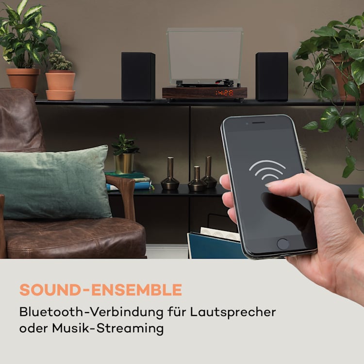 auna TT-Classic Chrono Plattenspieler Staubschutz Bluetooth inkl. Lautsprecher 33/45/78 U/min Holz