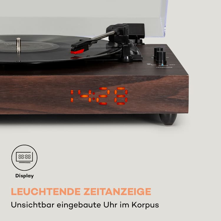 auna TT-Classic Chrono Plattenspieler Staubschutz Bluetooth inkl. Lautsprecher 33/45/78 U/min Holz