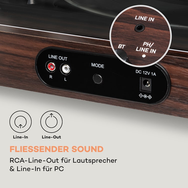 auna TT-Classic Chrono Plattenspieler Staubschutz Bluetooth inkl. Lautsprecher 33/45/78 U/min Holz