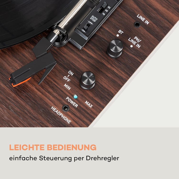 auna TT-Classic Chrono Plattenspieler Staubschutz Bluetooth inkl. Lautsprecher 33/45/78 U/min Holz