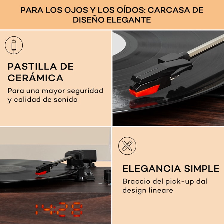 Tocadiscos TT-Classic Chrono, cubierta antipolvo Bluetooth 33/45/78 rpm madera