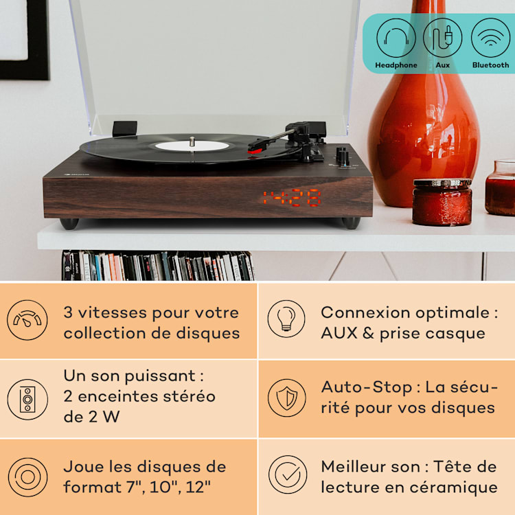 TT-Classic Light platenspeler stofkap Bluetooth incl. luidspreker 33/45/78 rpm hout