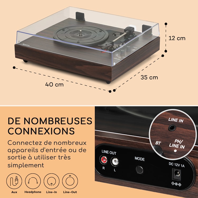 TT-Classic Light platenspeler stofkap Bluetooth incl. luidspreker 33/45/78 rpm hout