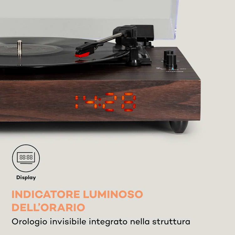 auna TT-Classic Chrono - Giradischi, copertura antipolvere, Bluetooth, altoparlanti incl., 33/45/78 giri/min. Di legno