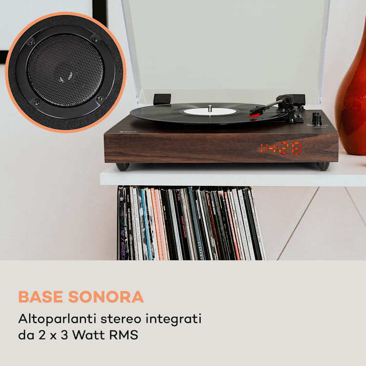 auna TT-Classic Chrono - Giradischi, copertura antipolvere, Bluetooth, altoparlanti incl., 33/45/78 giri/min. Di legno