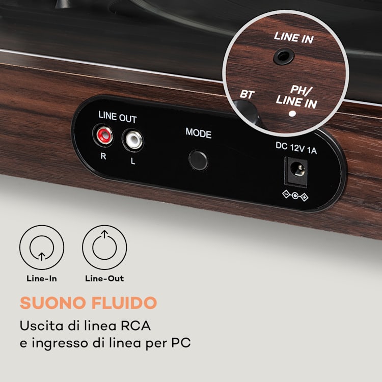 auna TT-Classic Chrono - Giradischi, copertura antipolvere, Bluetooth, altoparlanti incl., 33/45/78 giri/min. Di legno