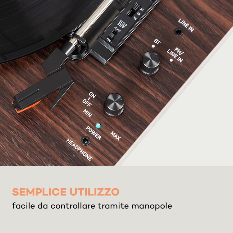 auna TT-Classic Chrono - Giradischi, copertura antipolvere, Bluetooth, altoparlanti incl., 33/45/78 giri/min. Di legno