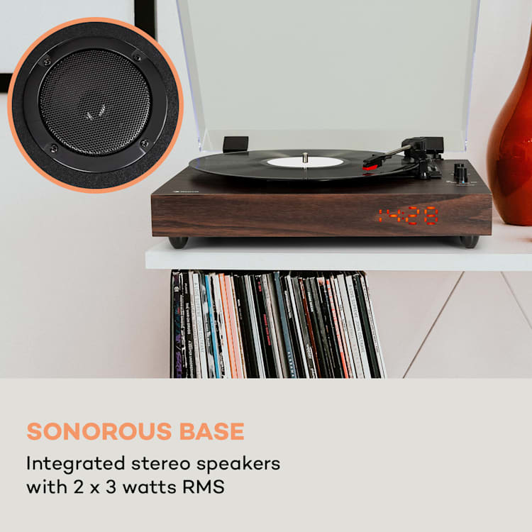 Gira-discos TT-Classic Chrono da auna Proteção contra o Pó Bluetooth inclui Colunas 33/45/78 U/m Madeira