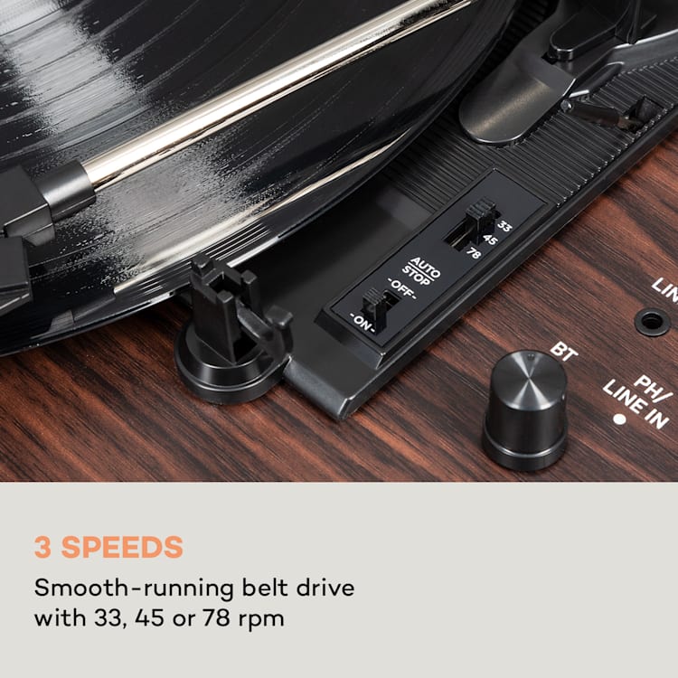 Gira-discos TT-Classic Chrono da auna Proteção contra o Pó Bluetooth inclui Colunas 33/45/78 U/m Madeira