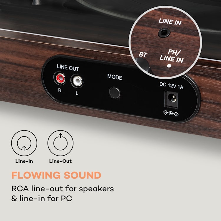 Gira-discos TT-Classic Chrono da auna Proteção contra o Pó Bluetooth inclui Colunas 33/45/78 U/m Madeira