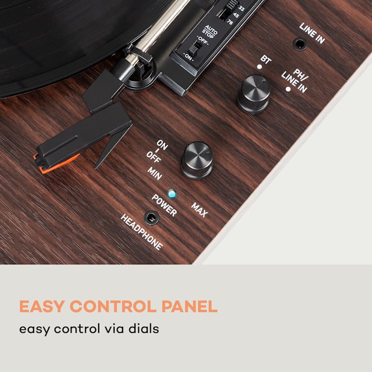 Gira-discos TT-Classic Chrono da auna Proteção contra o Pó Bluetooth inclui Colunas 33/45/78 U/m Madeira