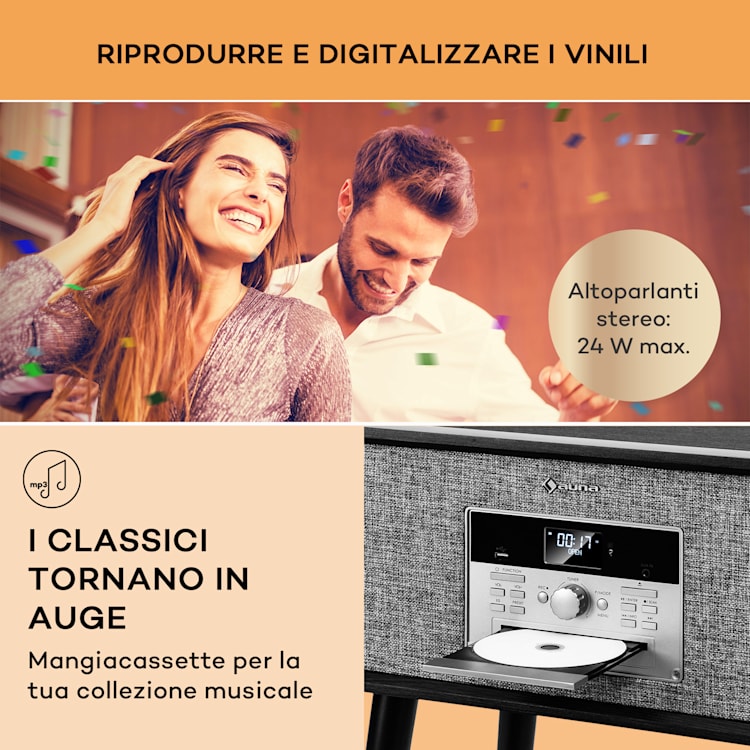 Mary Ann - Giradischi, 33 ⅓/45/78 giri, CD, DAB+, FM, BT, USB Nero