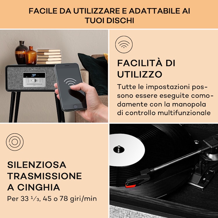 Mary Ann - Giradischi, 33 ⅓/45/78 giri, CD, DAB+, FM, BT, USB Nero