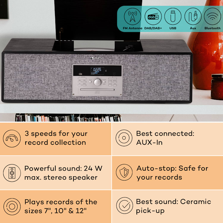 Julie Ann, stereo systém, CD, BT, USB, DAB+/UKW, AUX-In Čierna