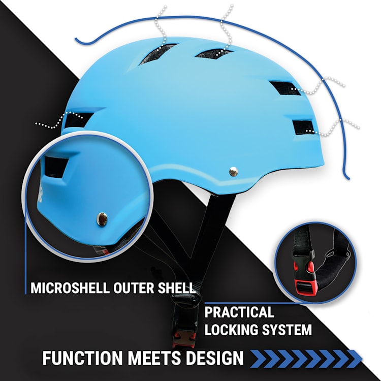 Skate- en fietshelm Microshell EPS binnenschaal ventilatiesysteem L | Hemelsblauw