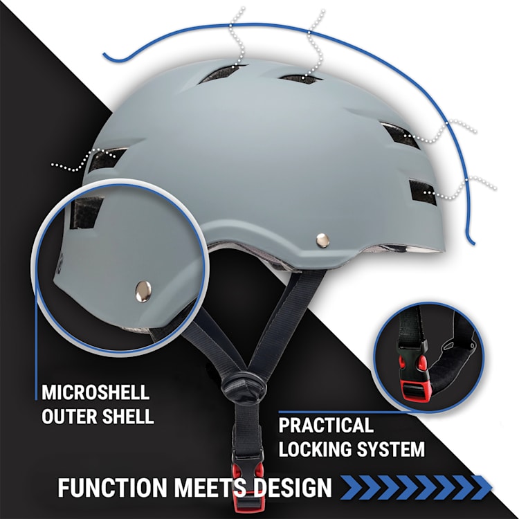 Skate- en fietshelm Microshell EPS binnenschaal ventilatiesysteem M | Mid Gray