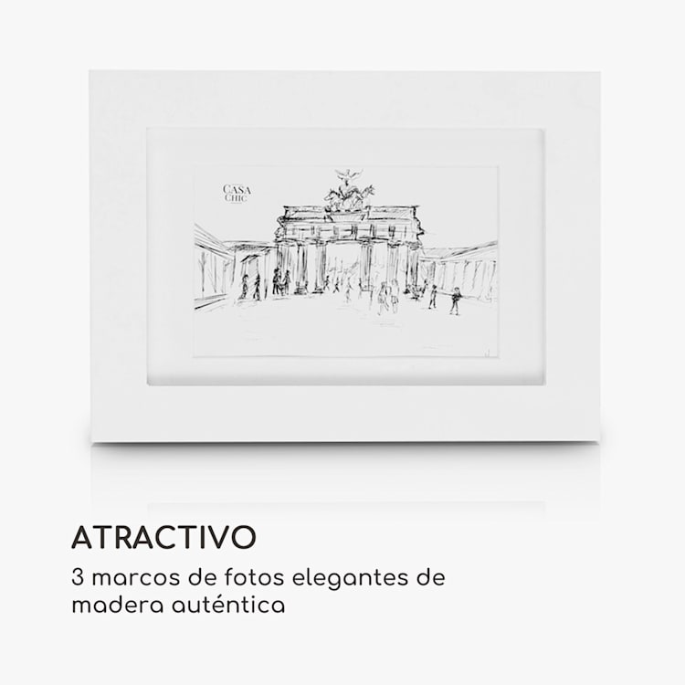 Set de 3 marcos Everton Rectangular 14 x 9 cm Fotos Paspartú Vidrio Blanco