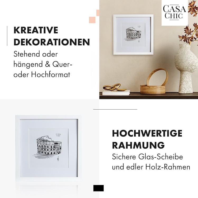 Everton Bilderrahmen quadratisch 25 x 25 cm Fotos Passepartout Glas Weiß