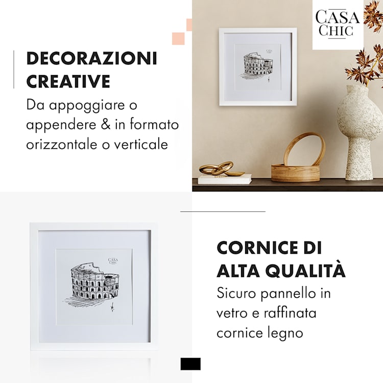 Cornice quadrata Everton, 25 x 25 cm, passepartout per foto, vetro Bianco