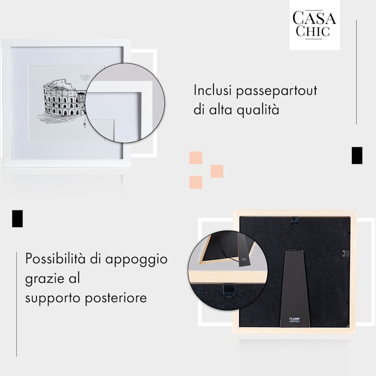 Cornice quadrata Everton, 25 x 25 cm, passepartout per foto, vetro Bianco