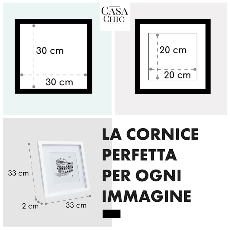Cornice quadrata Everton, 25 x 25 cm, passepartout per foto, vetro Bianco
