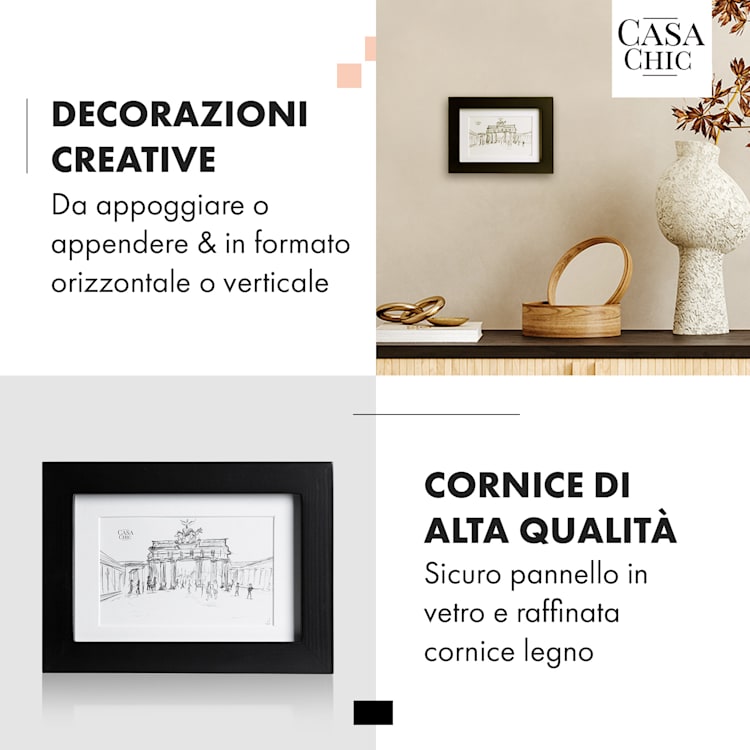 Bristol cornice, lastra di vetro, 10 x 15 cm, con passepartout, in vero legno Nero