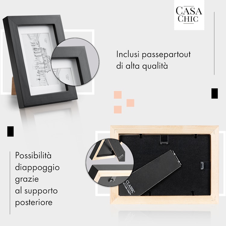 Bristol cornice, lastra di vetro, 10 x 15 cm, con passepartout, in vero legno Nero