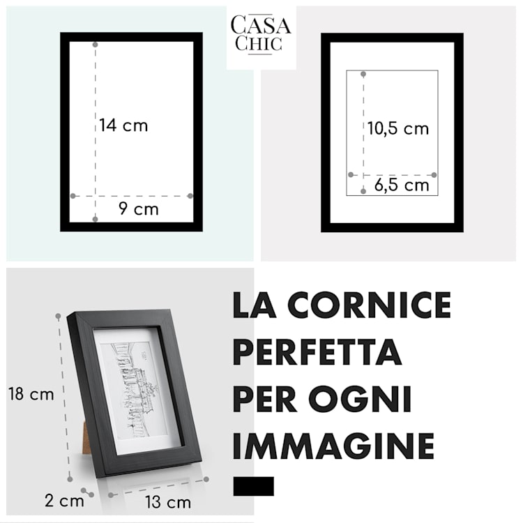Bristol cornice, lastra di vetro, 10 x 15 cm, con passepartout, in vero legno Nero