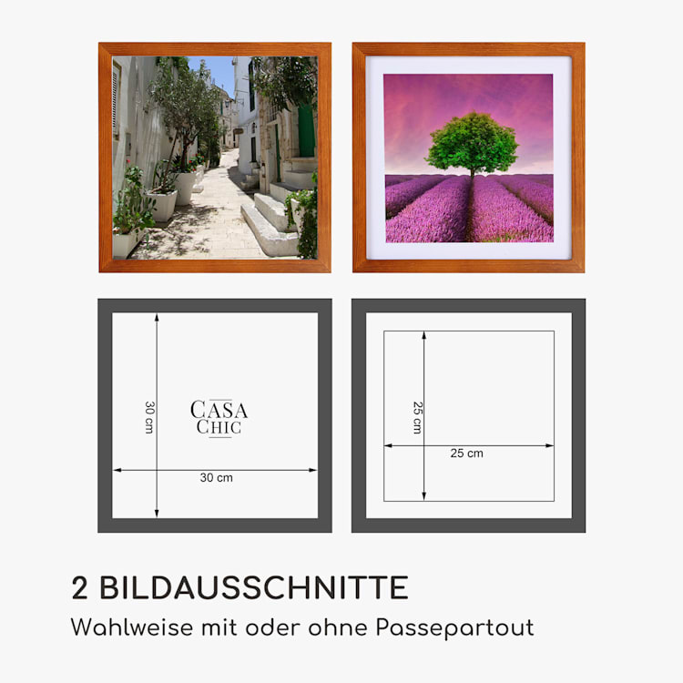 Bristol Bilderrahmen Glasscheibe 30 x 30 cm mit Passepartout Echtholz Rost
