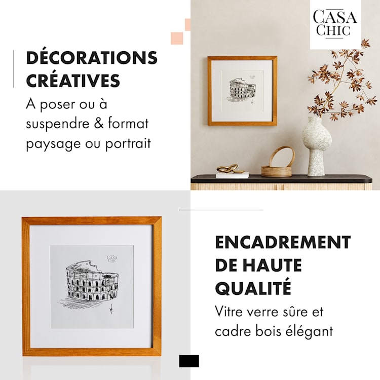 Bristol Cadre photo vitre 30 x 30 cm avec passe-partout bois véritable rouiller