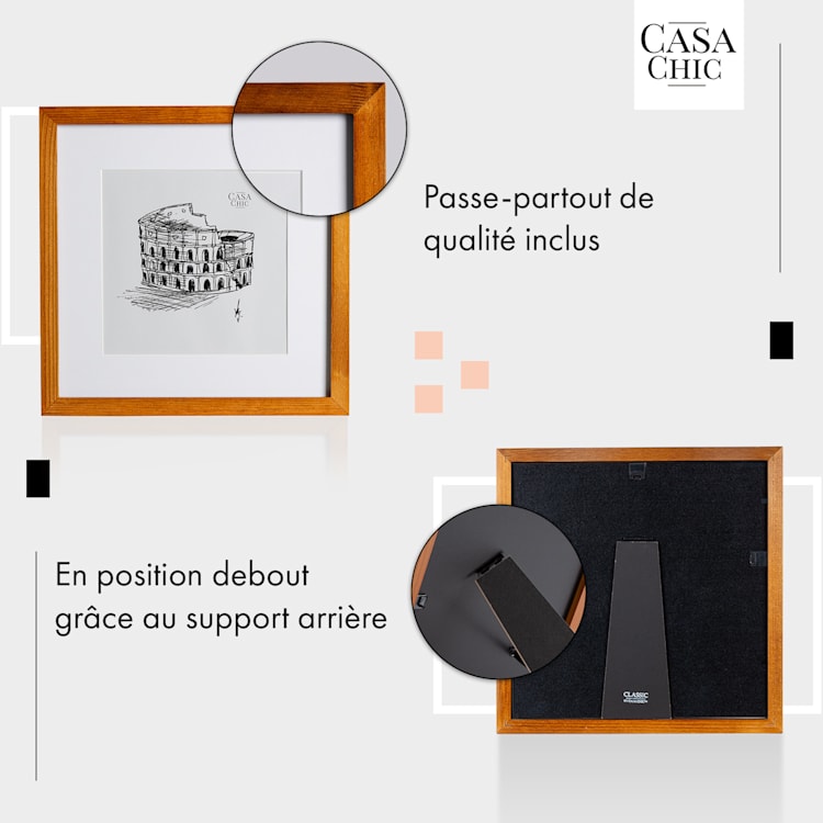 Bristol Cadre photo vitre 30 x 30 cm avec passe-partout bois véritable rouiller