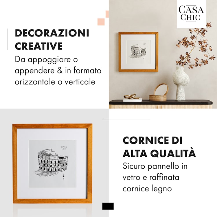 Bristol cornice, lastra di vetro, 30 x 30 cm, con passepartout, legno ruggine