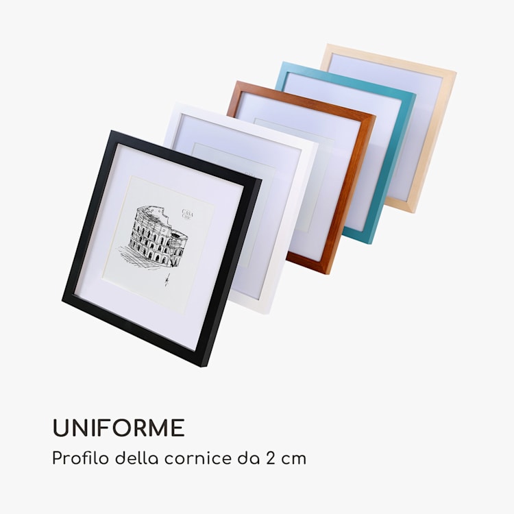 Bristol cornice, lastra di vetro, 30 x 30 cm, con passepartout, legno ruggine