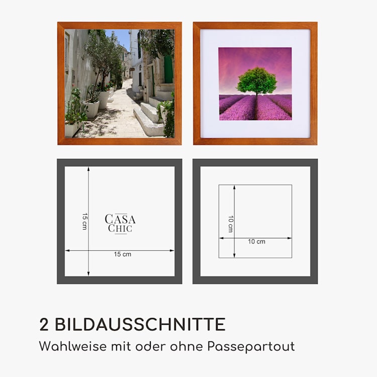 Bristol Bilderrahmen Glasscheibe 15 x 15 cm mit Passepartout Echtholz Rost