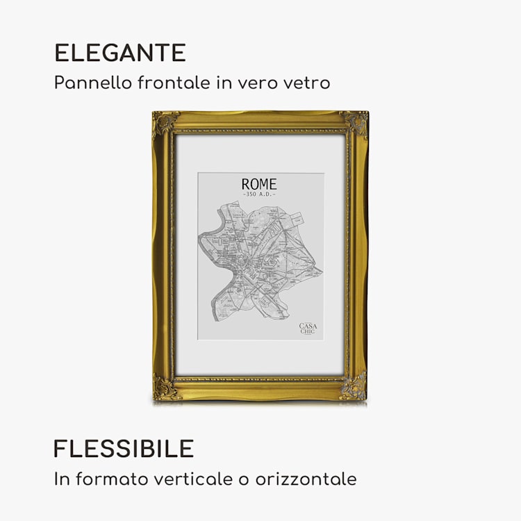 Regent - Cornice rettangolare, A4, foto, passepartout, vetro, rococò Oro