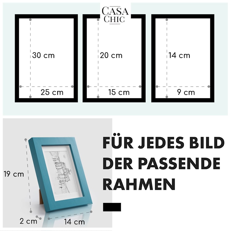 Chalcot Bilderrahmen 7er-Set 3 Größen rechteckig Passepartout Echtholz Türkis