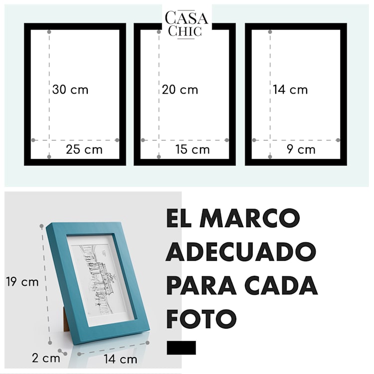 Chalcot Set de 7 marcos de fotos de 3 tamaños rectangulares paspartú de madera auténtica Turquesa
