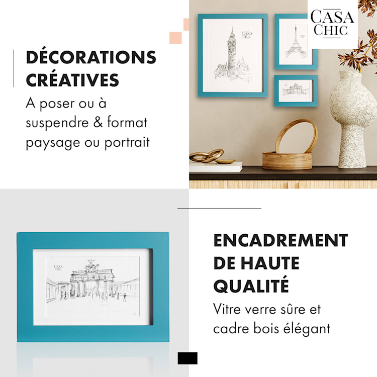 Chalcot cadre photo lot de 7 3 tailles rectangulaire passe-partout bois véritable Turquoise