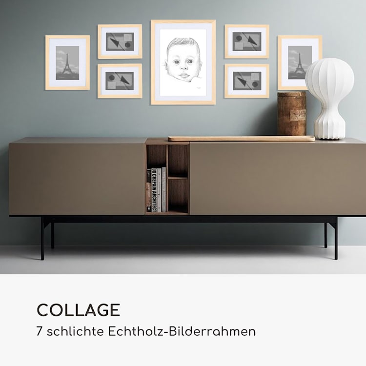 Chalcot Bilderrahmen 7er-Set 3 Größen rechteckig Passepartout Echtholz Natur