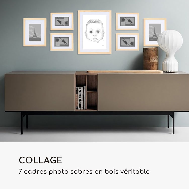Chalcot cadre photo lot de 7 3 tailles rectangulaire passe-partout bois véritable Nature