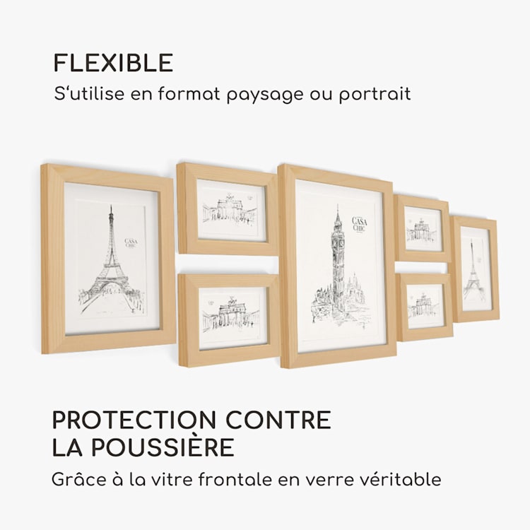 Chalcot cadre photo lot de 7 3 tailles rectangulaire passe-partout bois véritable Nature