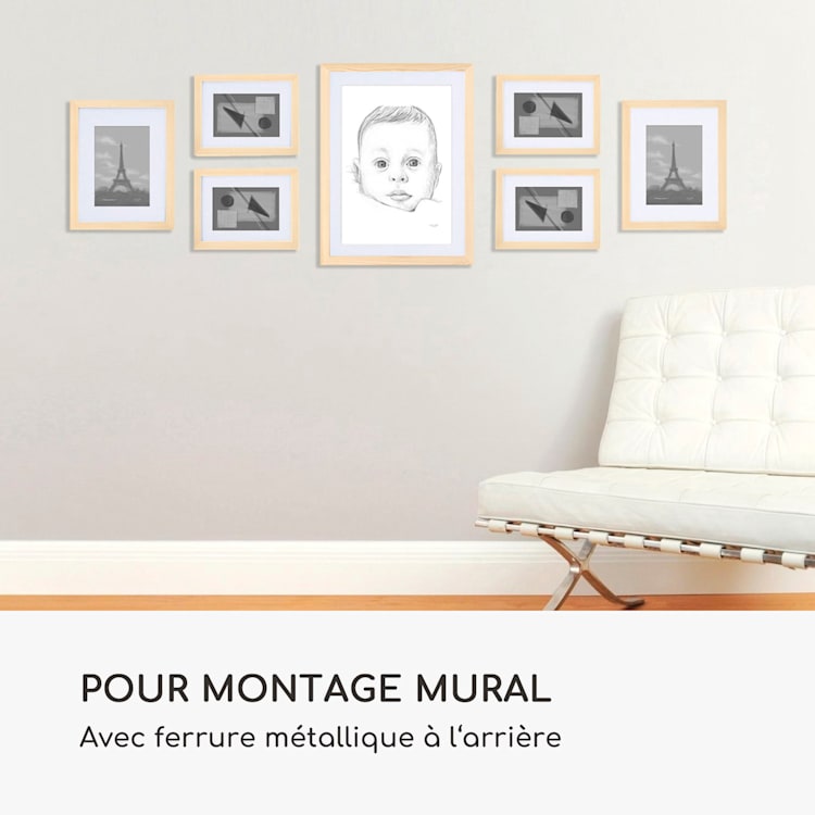 Chalcot cadre photo lot de 7 3 tailles rectangulaire passe-partout bois véritable Nature