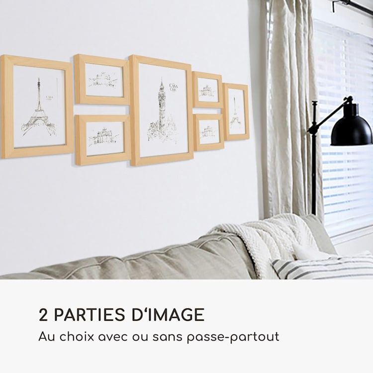 Chalcot cadre photo lot de 7 3 tailles rectangulaire passe-partout bois véritable Nature
