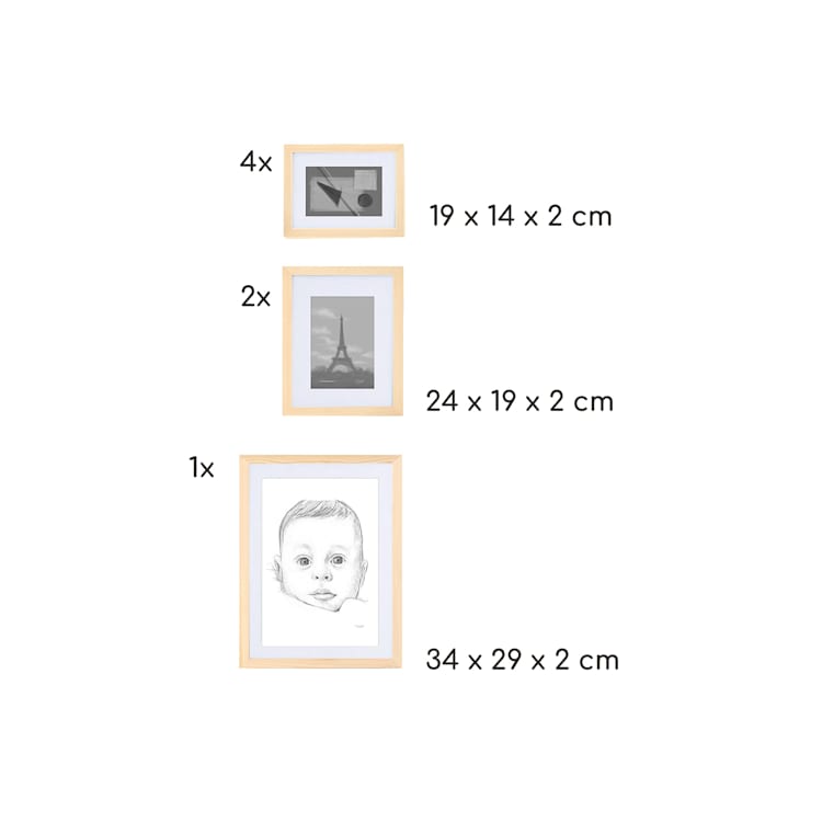 Chalcot cadre photo lot de 7 3 tailles rectangulaire passe-partout bois véritable Nature