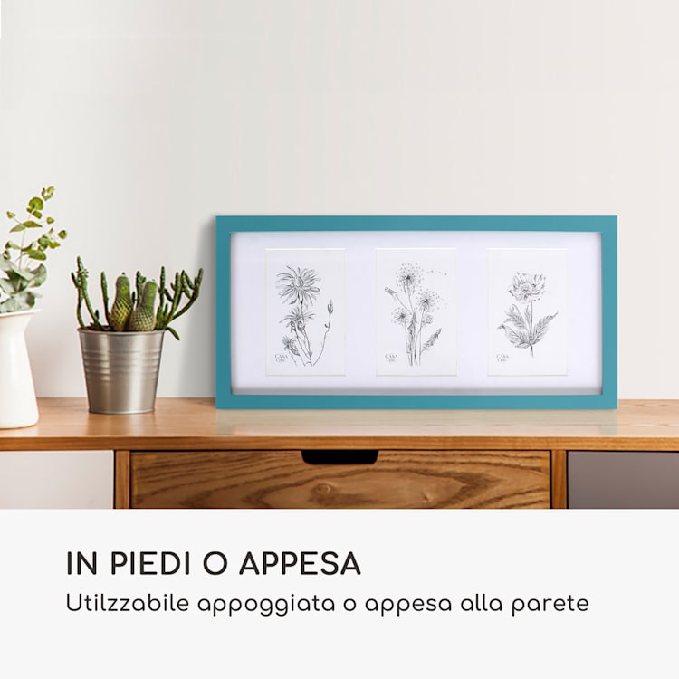 Moorgate - Cornice rettangolare, per 3 immagini da 15 x 10 cm, passepartout, legno Turchese