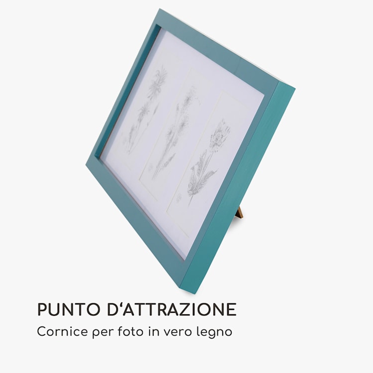 Moorgate - Cornice rettangolare, per 3 immagini da 15 x 10 cm, passepartout, legno Turchese