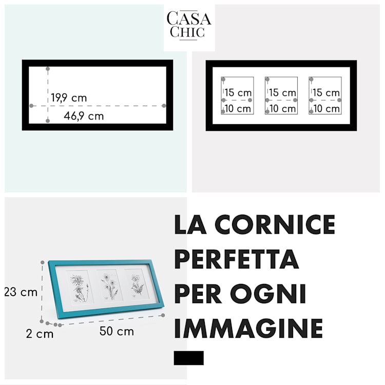 Moorgate - Cornice rettangolare, per 3 immagini da 15 x 10 cm, passepartout, legno Turchese